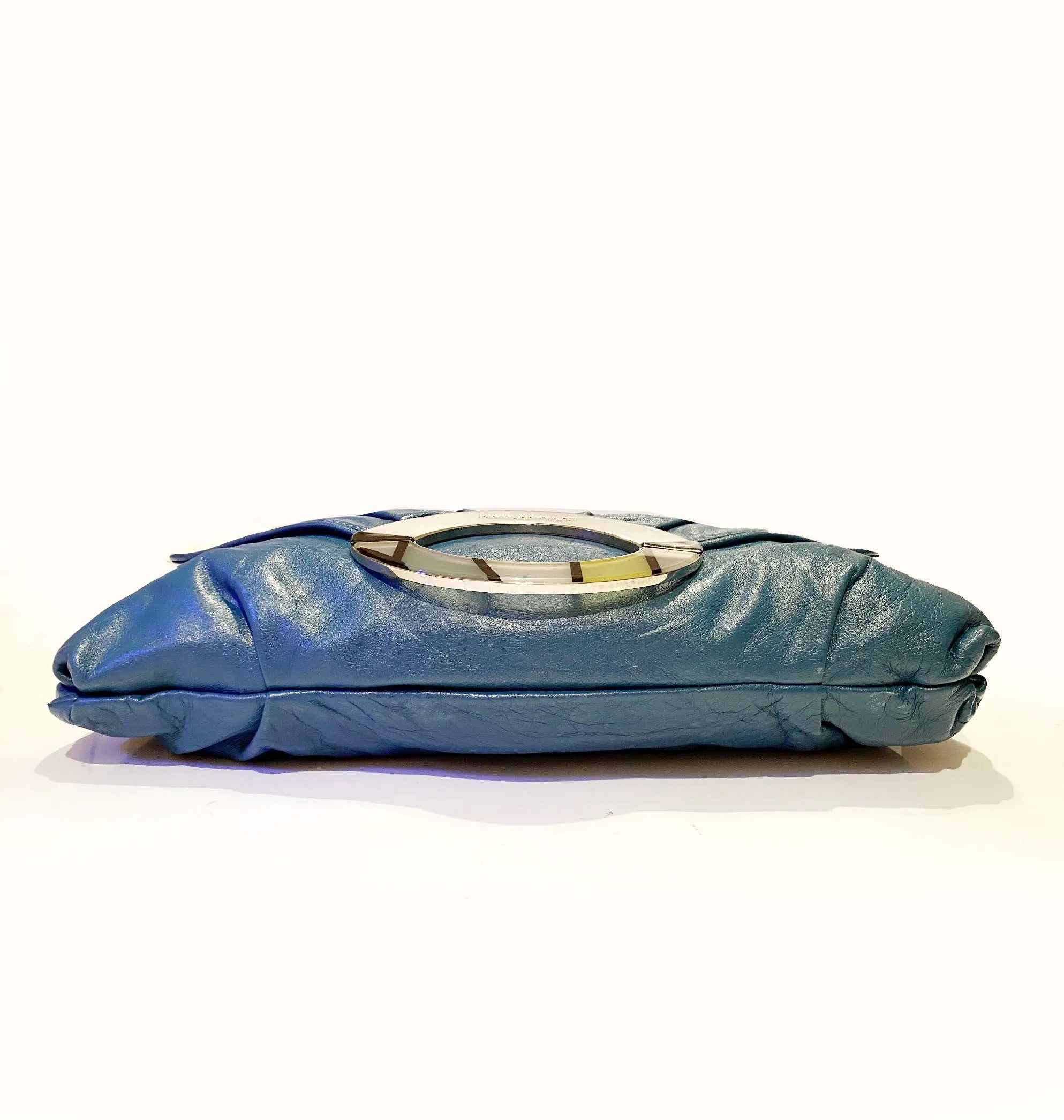 2000s EMILIO PUCCI EMERALD BLUE LARGE LEATHER CLUTCH BAG