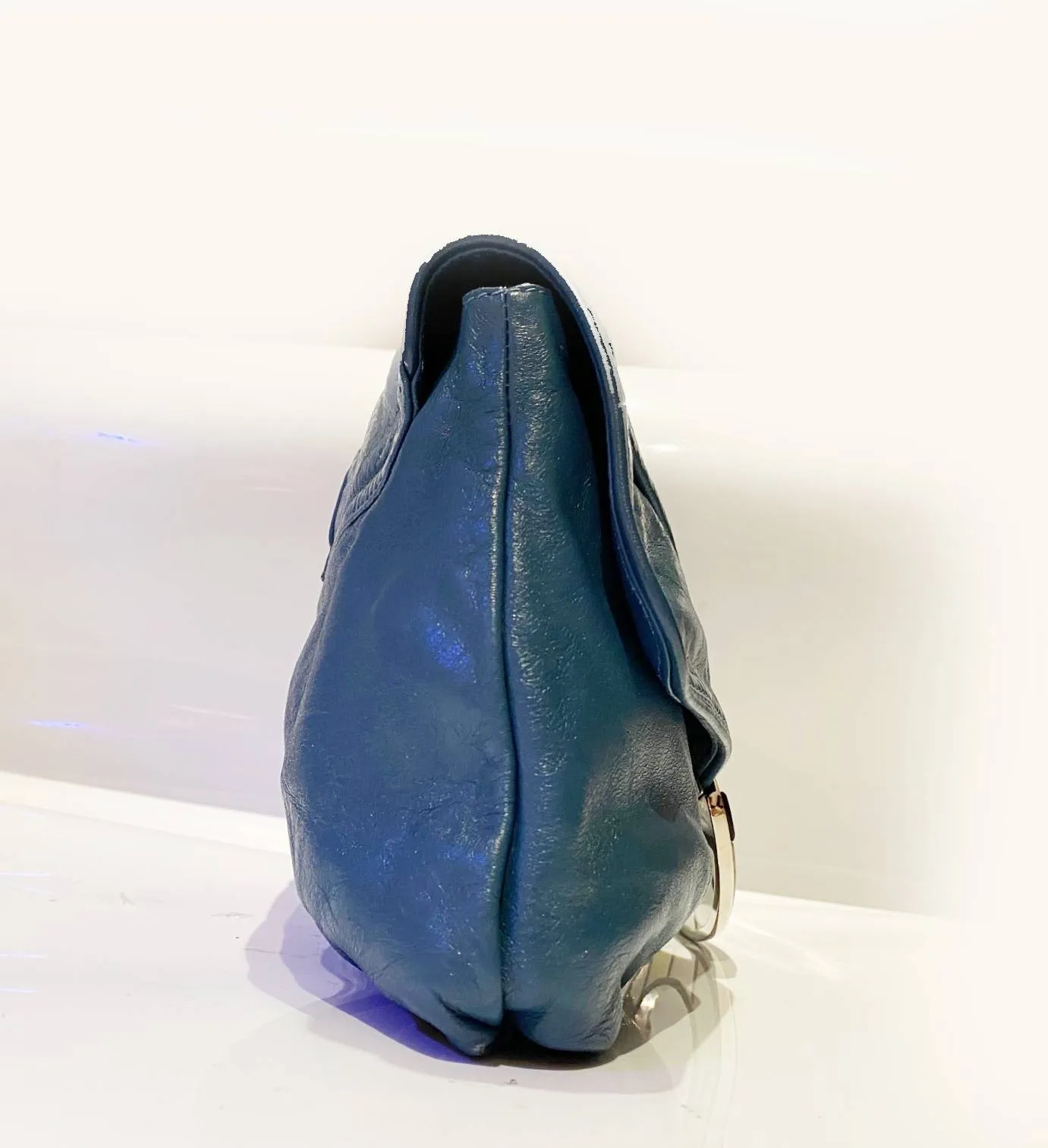 2000s EMILIO PUCCI EMERALD BLUE LARGE LEATHER CLUTCH BAG