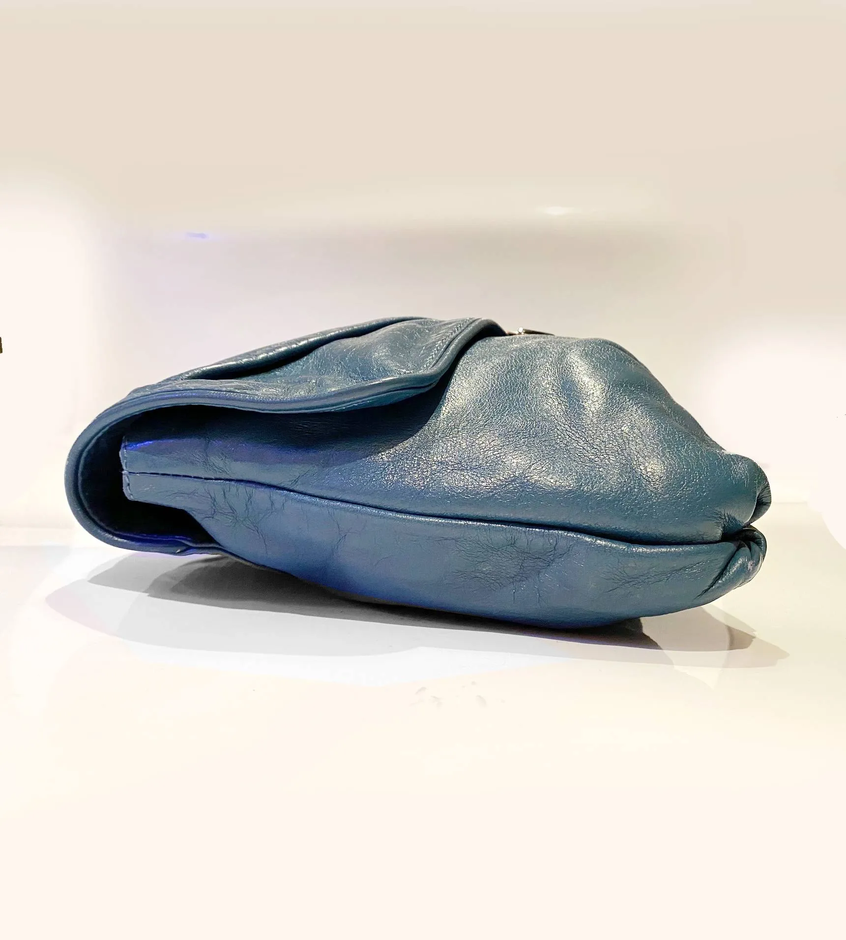 2000s EMILIO PUCCI EMERALD BLUE LARGE LEATHER CLUTCH BAG