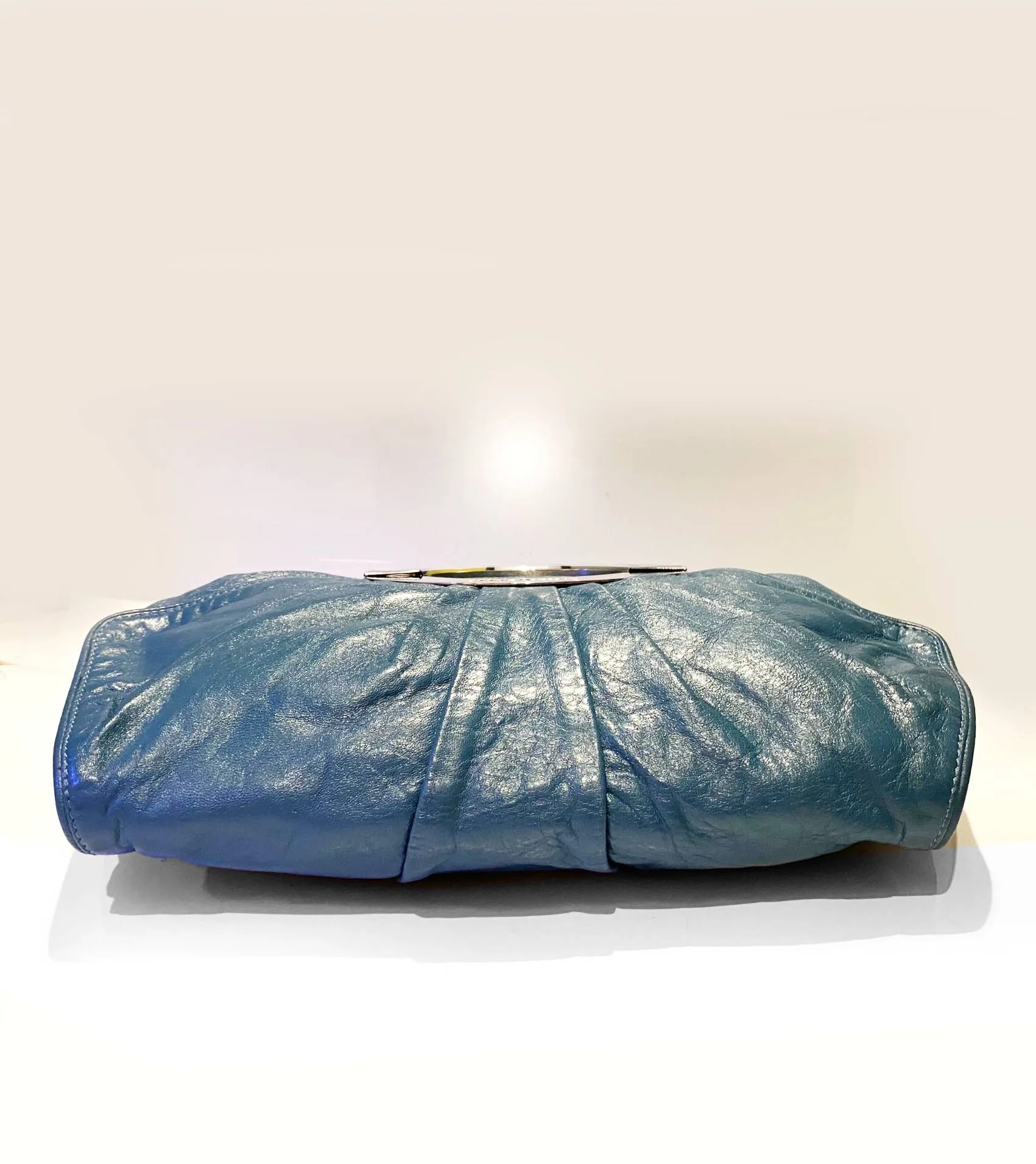 2000s EMILIO PUCCI EMERALD BLUE LARGE LEATHER CLUTCH BAG