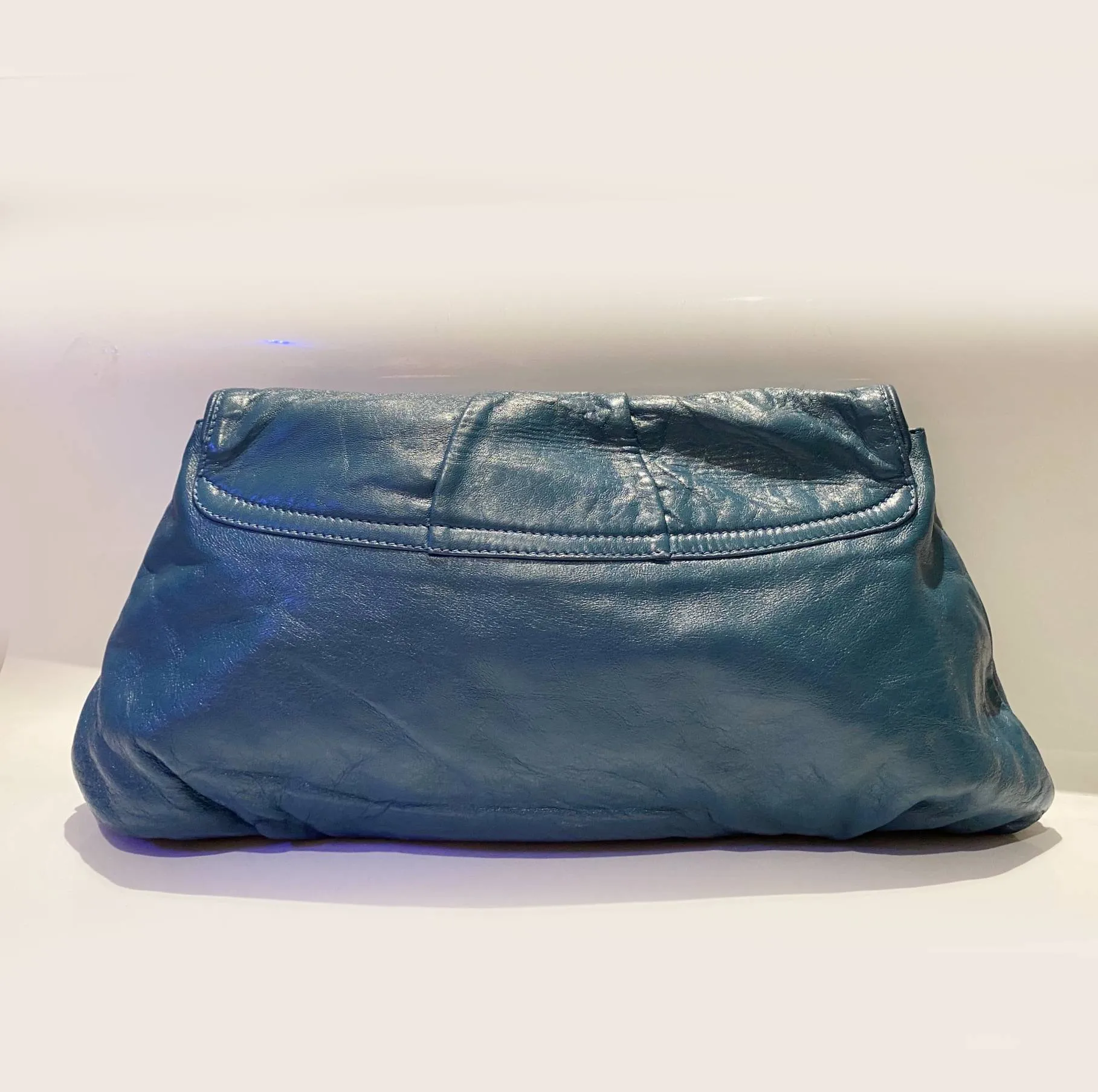 2000s EMILIO PUCCI EMERALD BLUE LARGE LEATHER CLUTCH BAG
