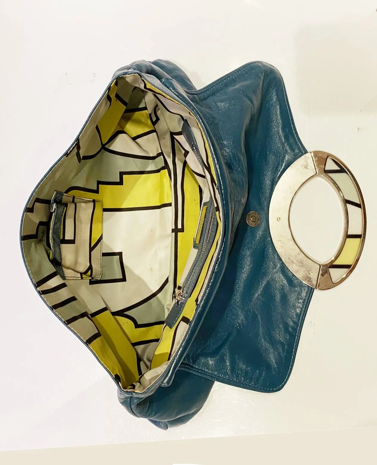 2000s EMILIO PUCCI EMERALD BLUE LARGE LEATHER CLUTCH BAG