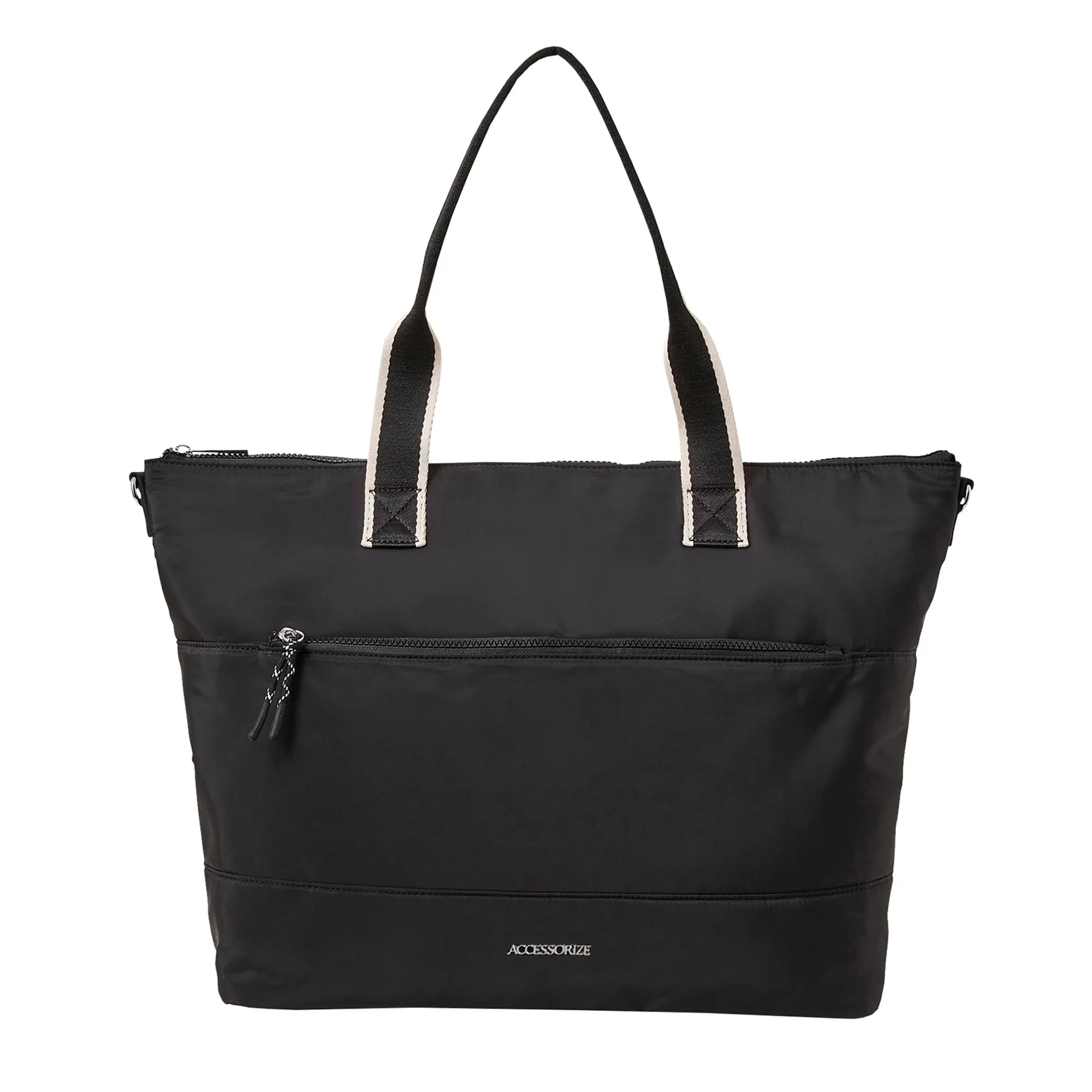 Accessorize London Women's Black Webbing Tote Bag In Recycled Nylon
