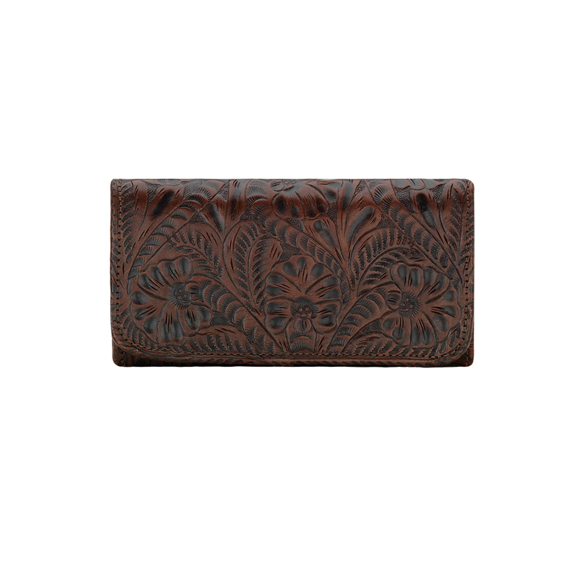 American West Chestnut Brown Leather Trifold Wallet