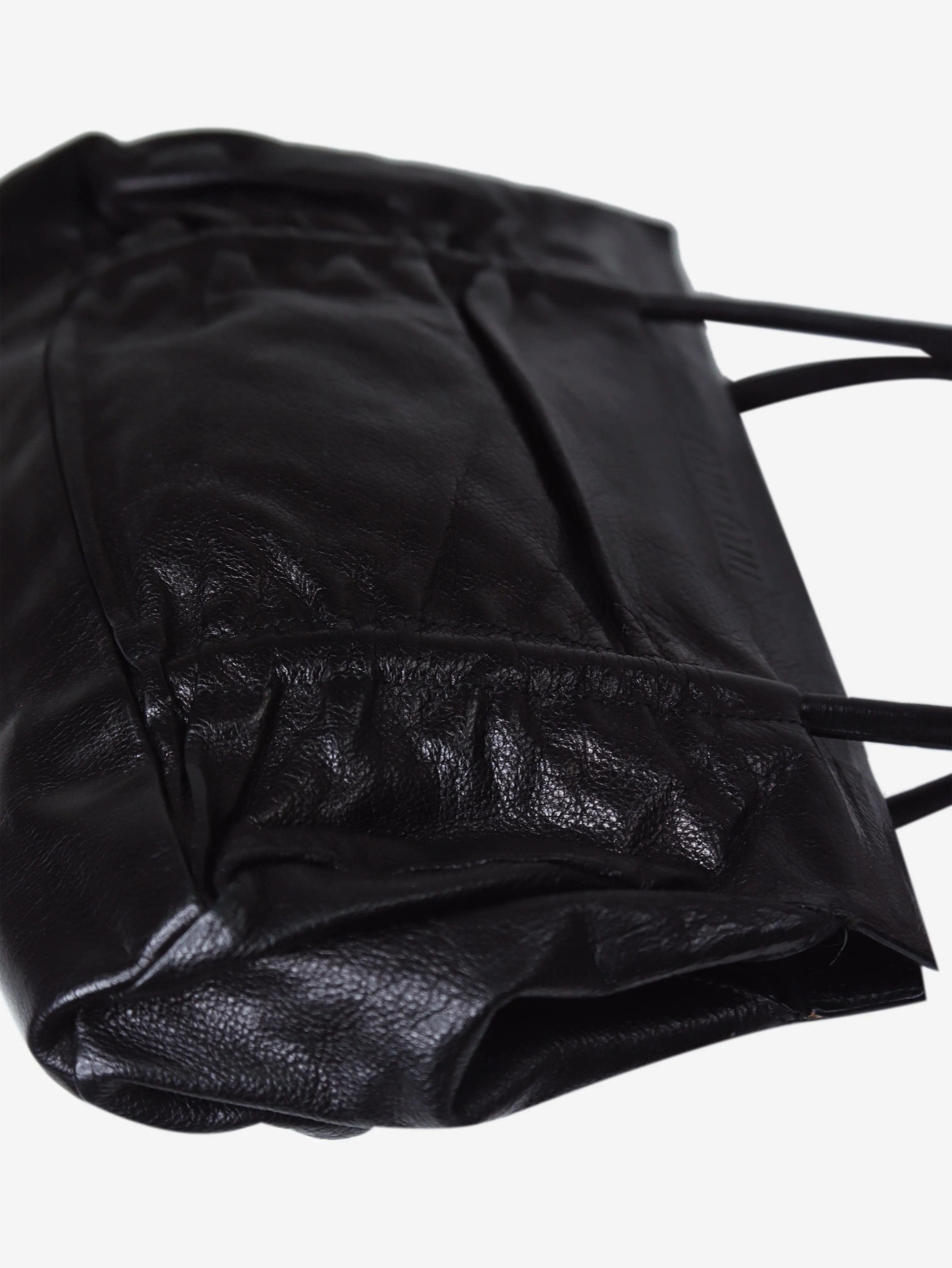 Black leather top handle bag