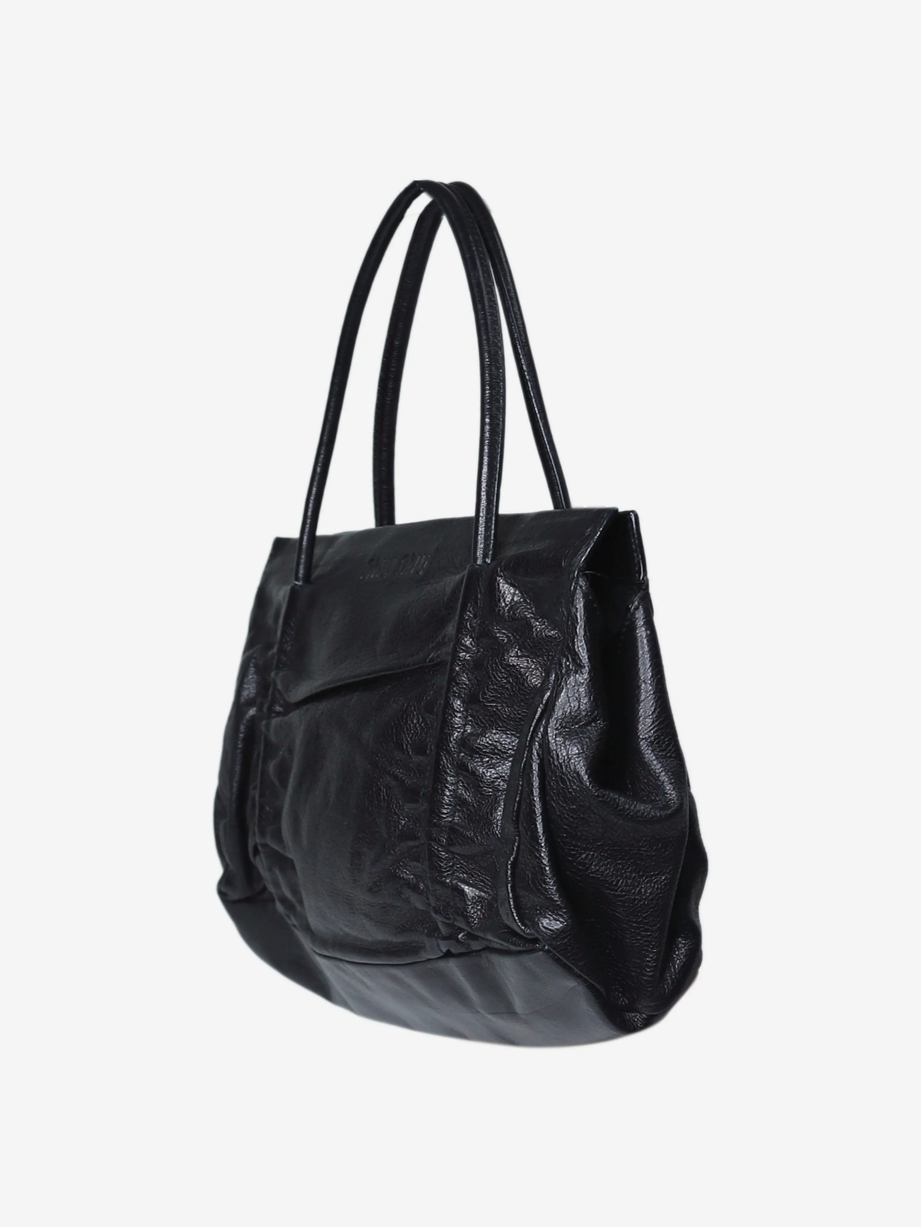 Black leather top handle bag