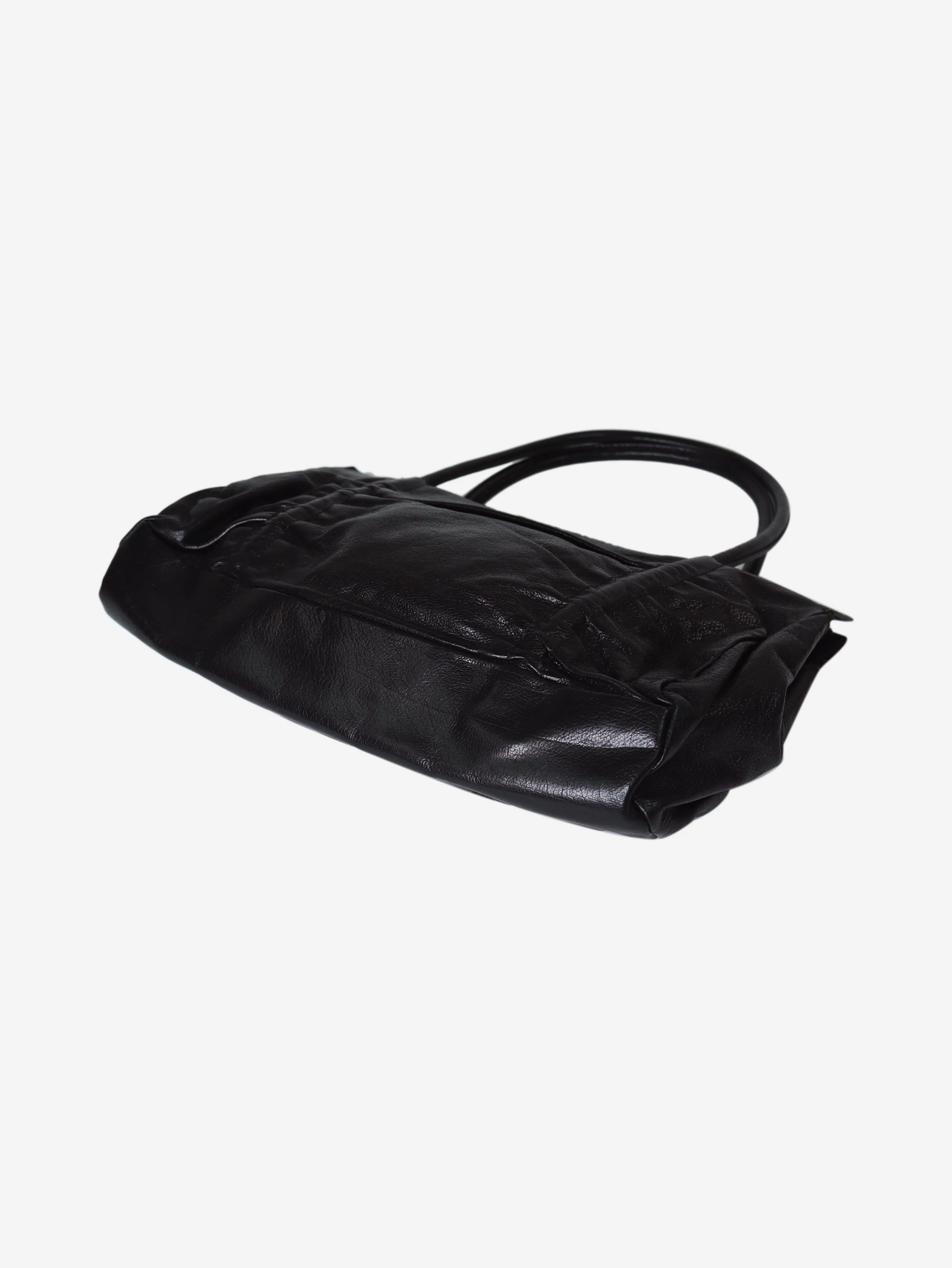 Black leather top handle bag