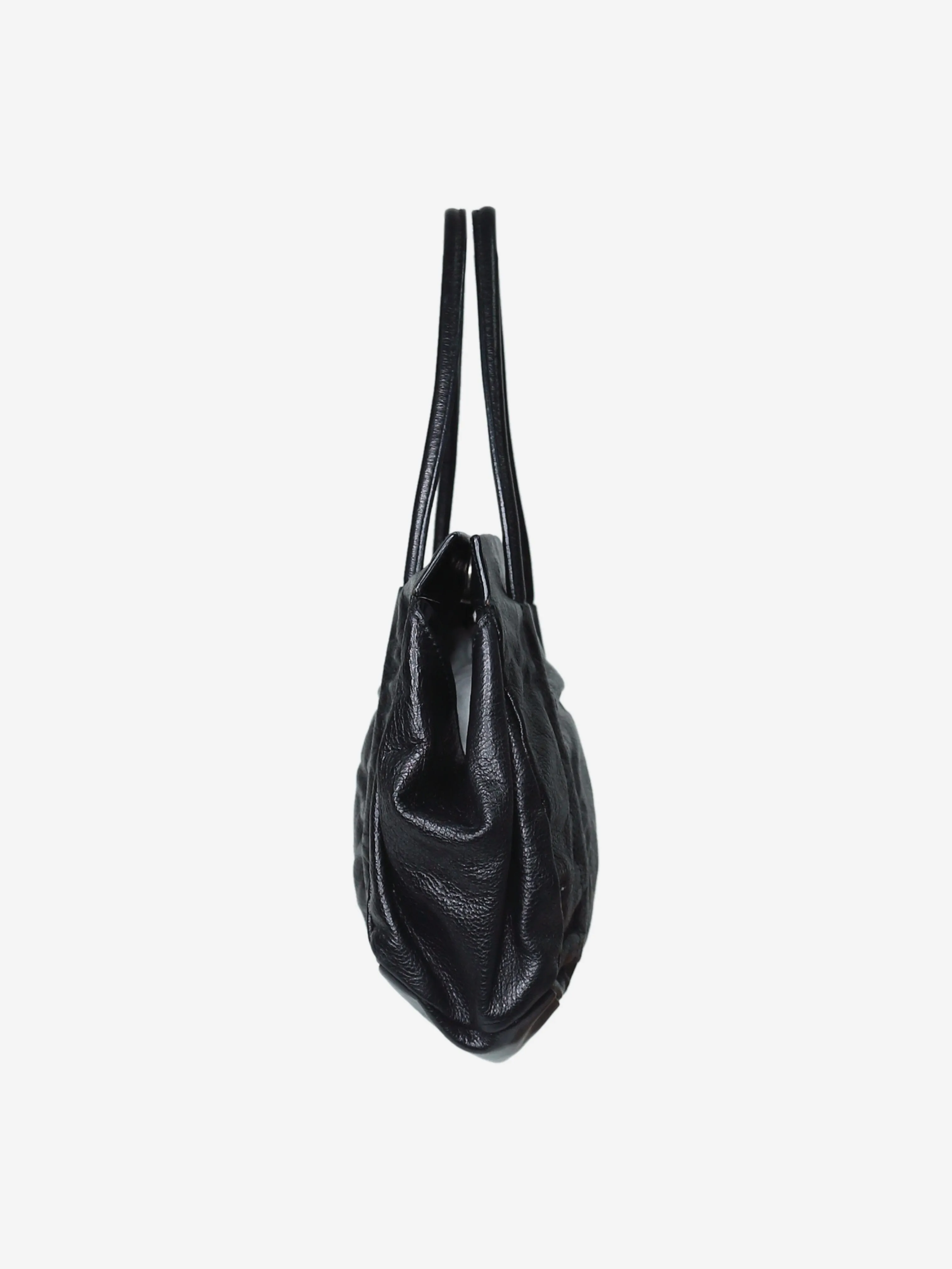 Black leather top handle bag
