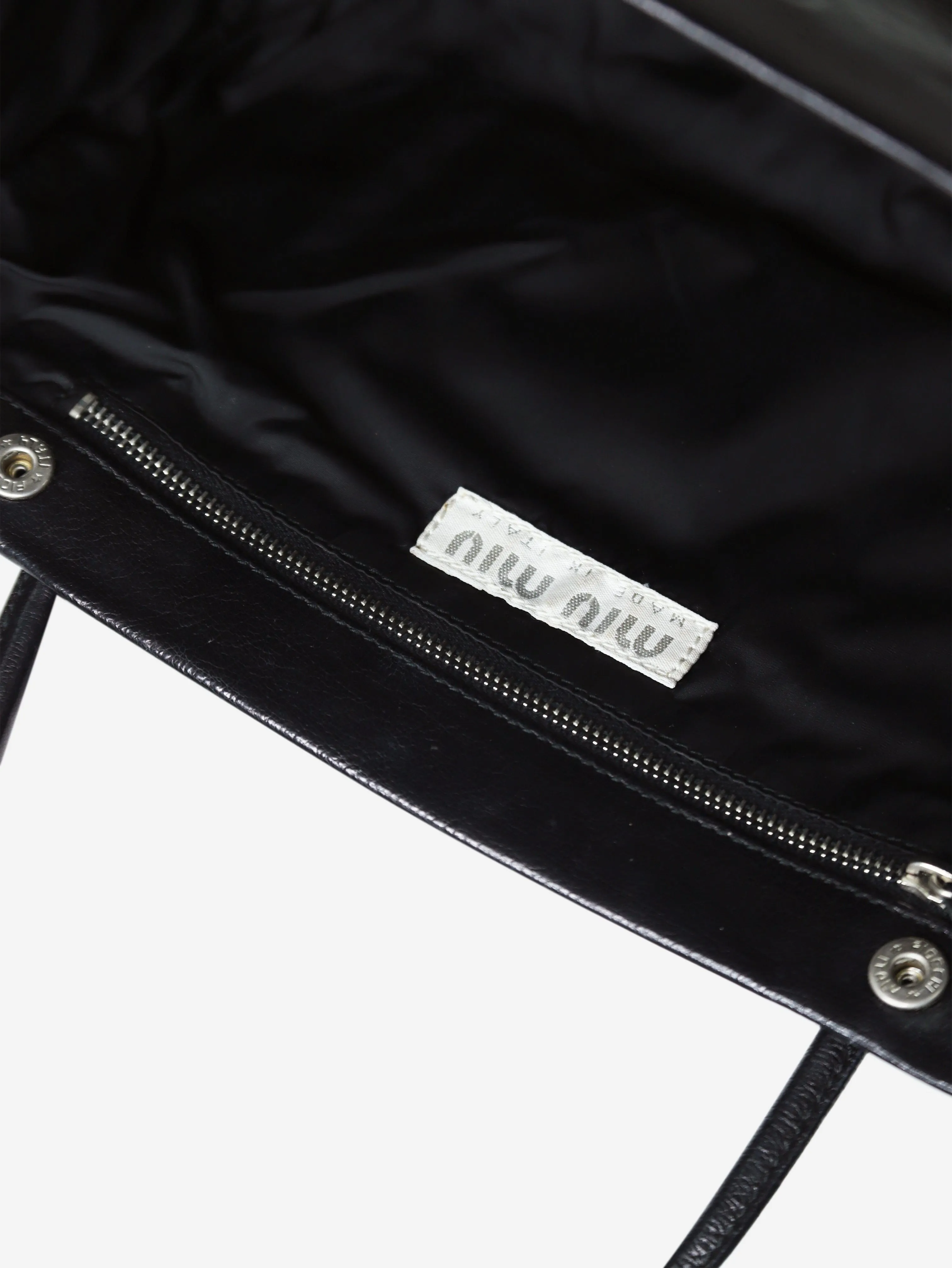 Black leather top handle bag