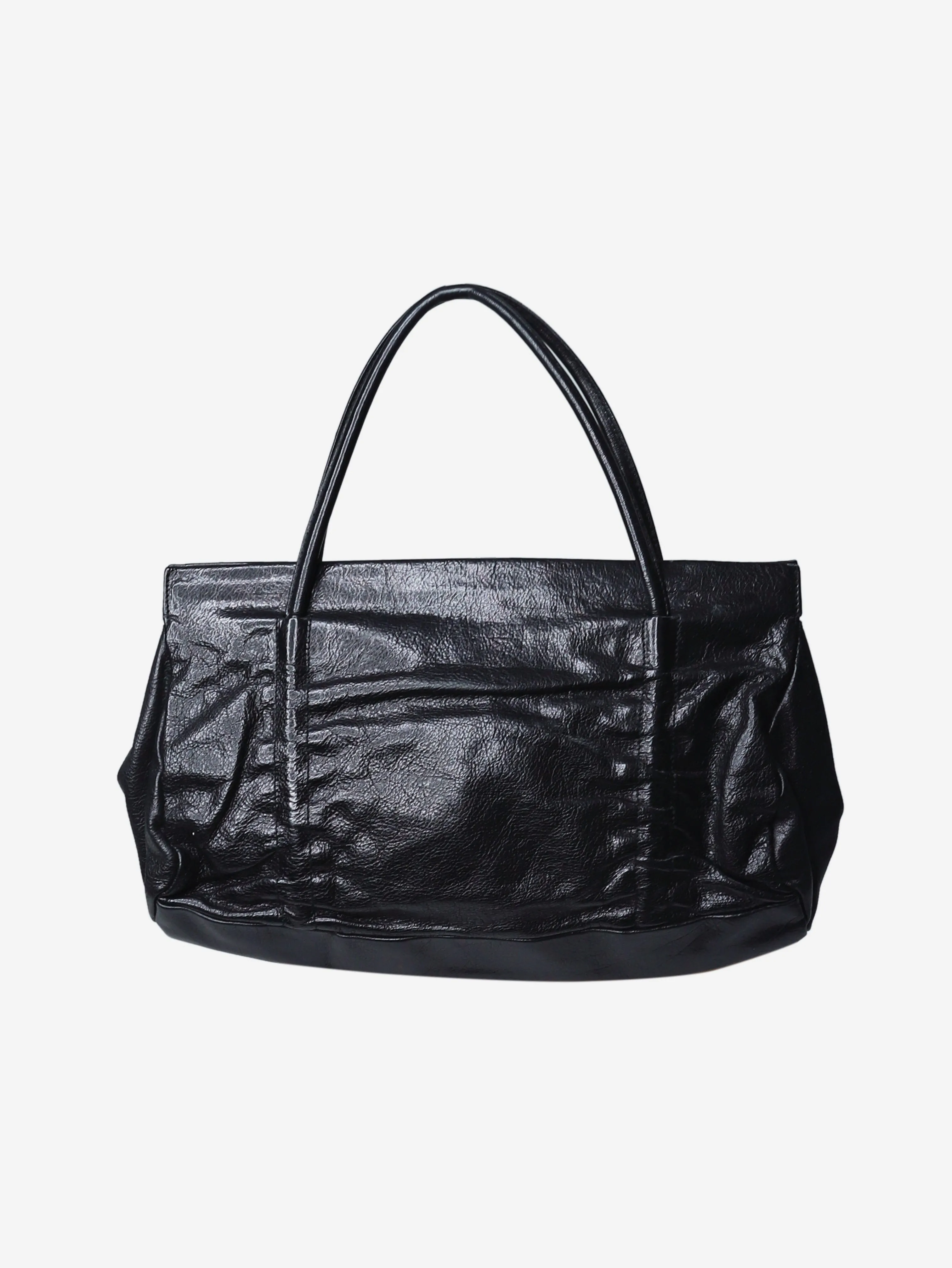 Black leather top handle bag