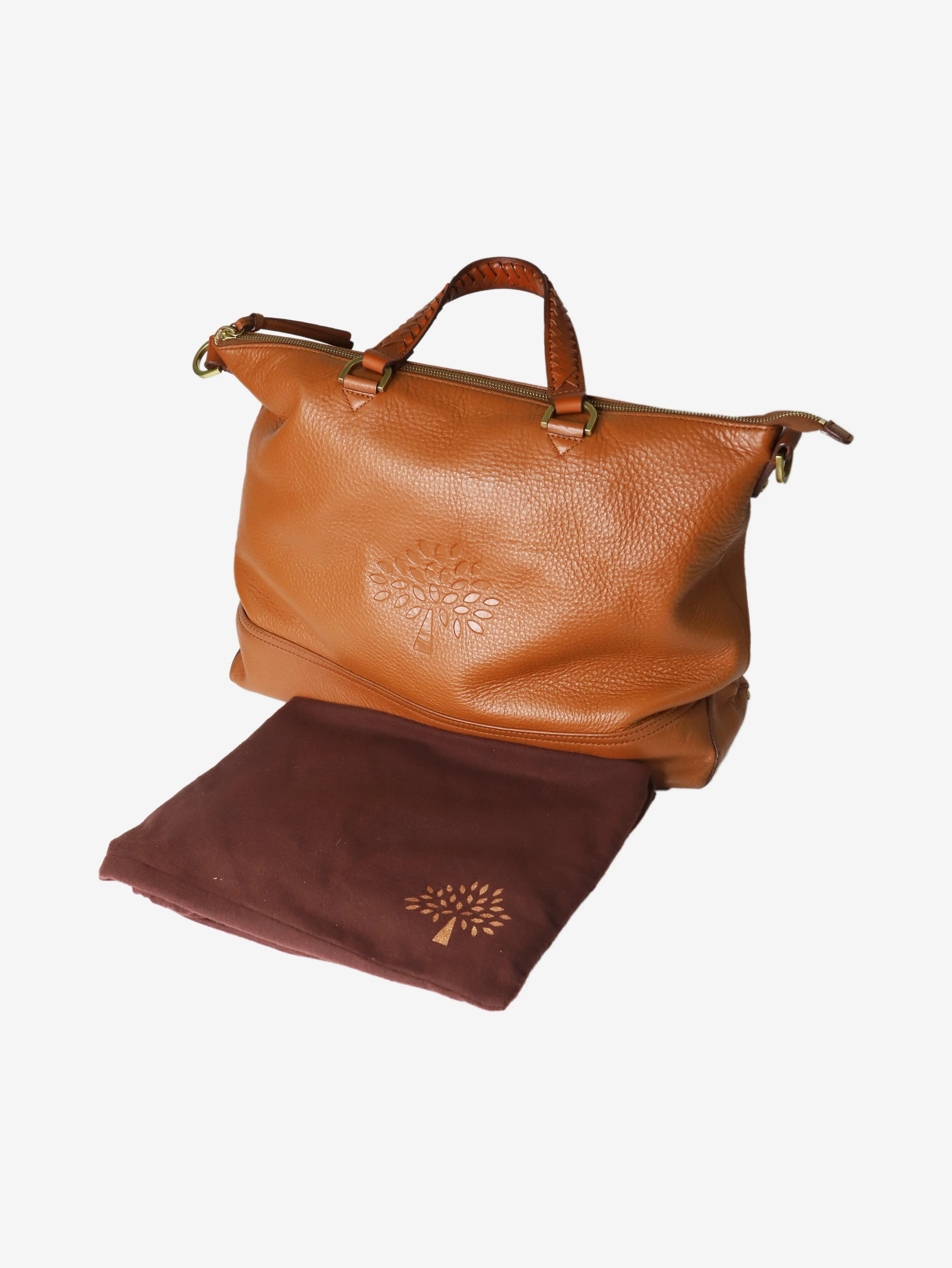 Brown tote bag with braided handle