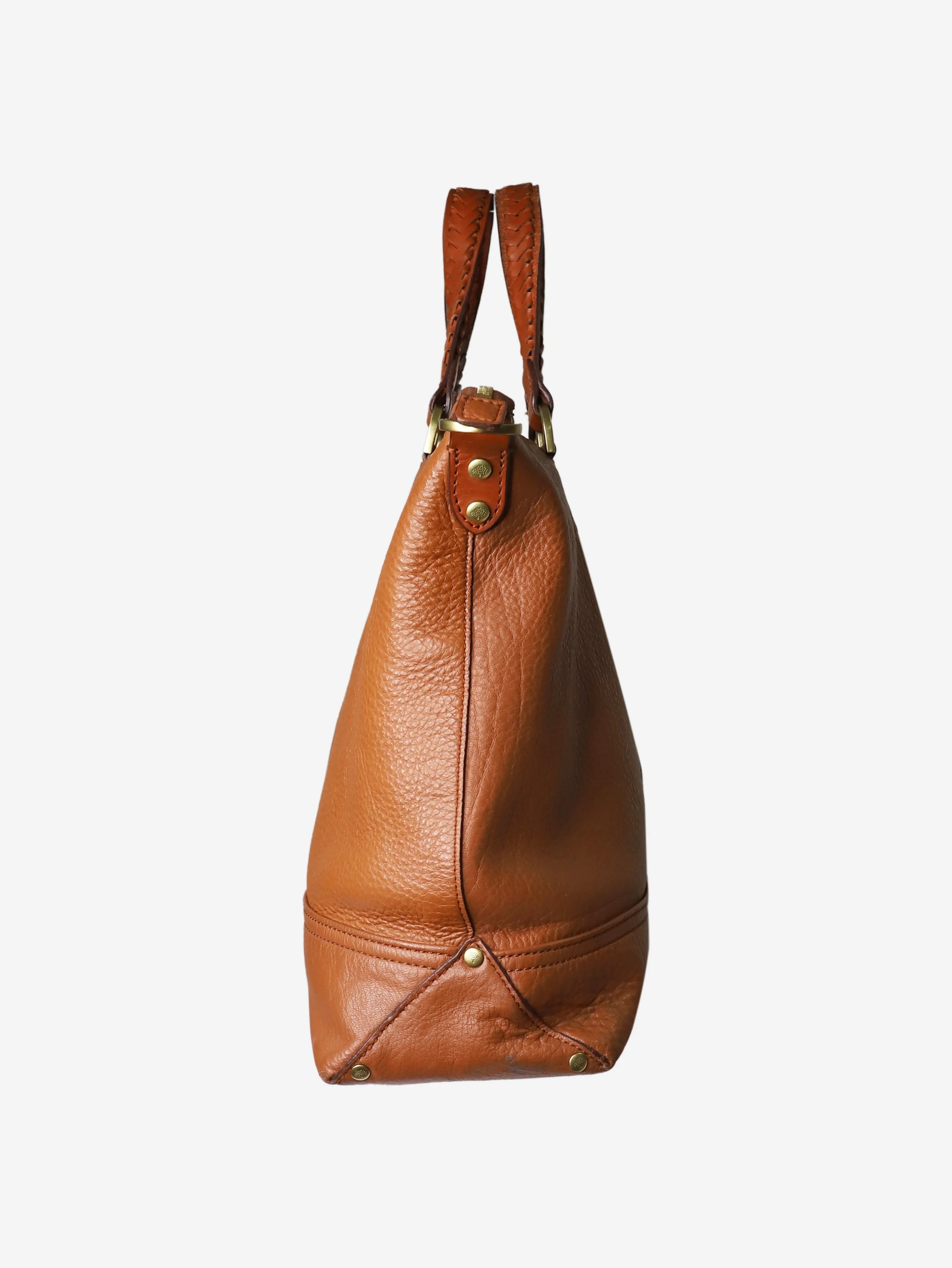 Brown tote bag with braided handle