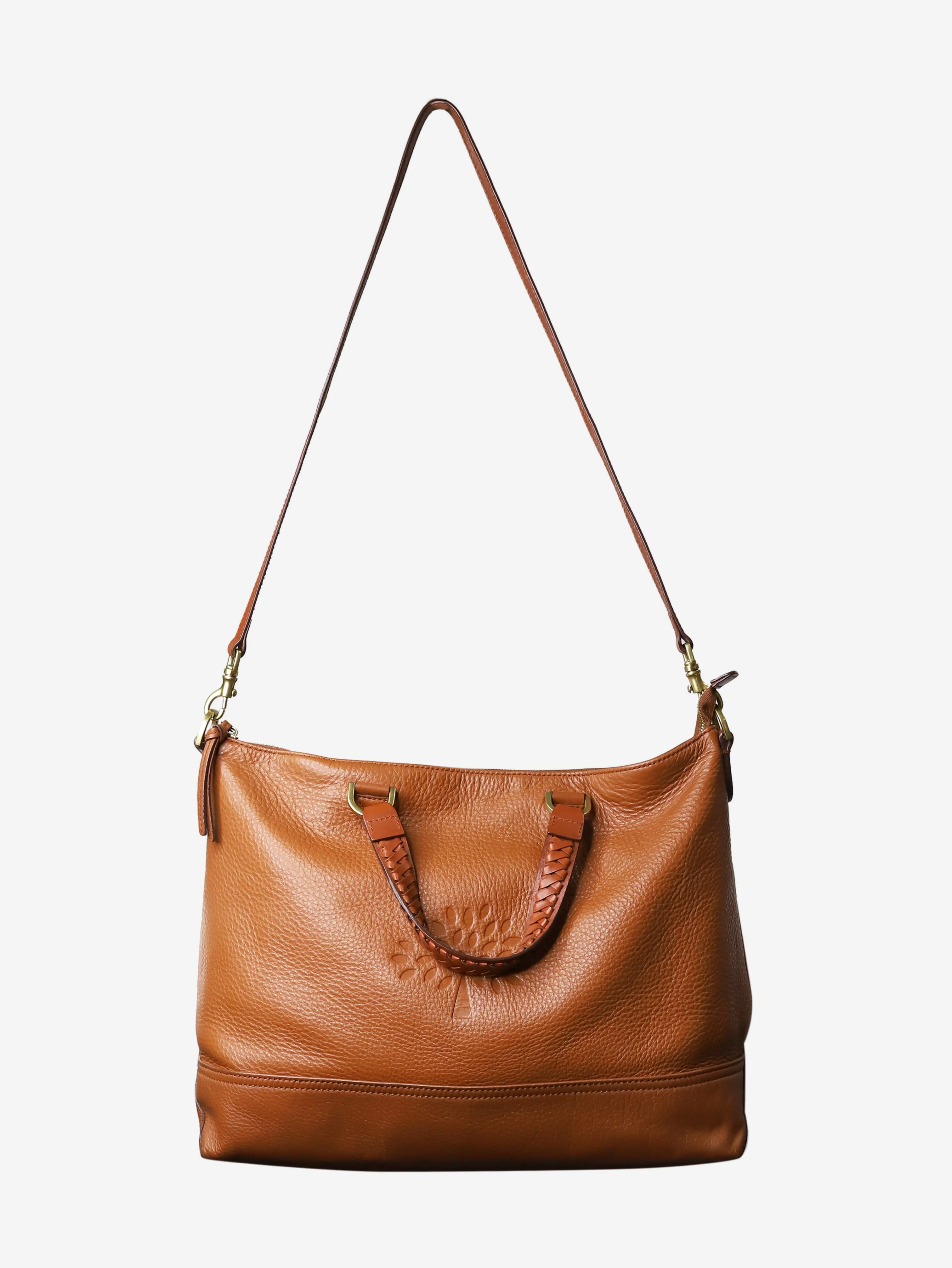 Brown tote bag with braided handle