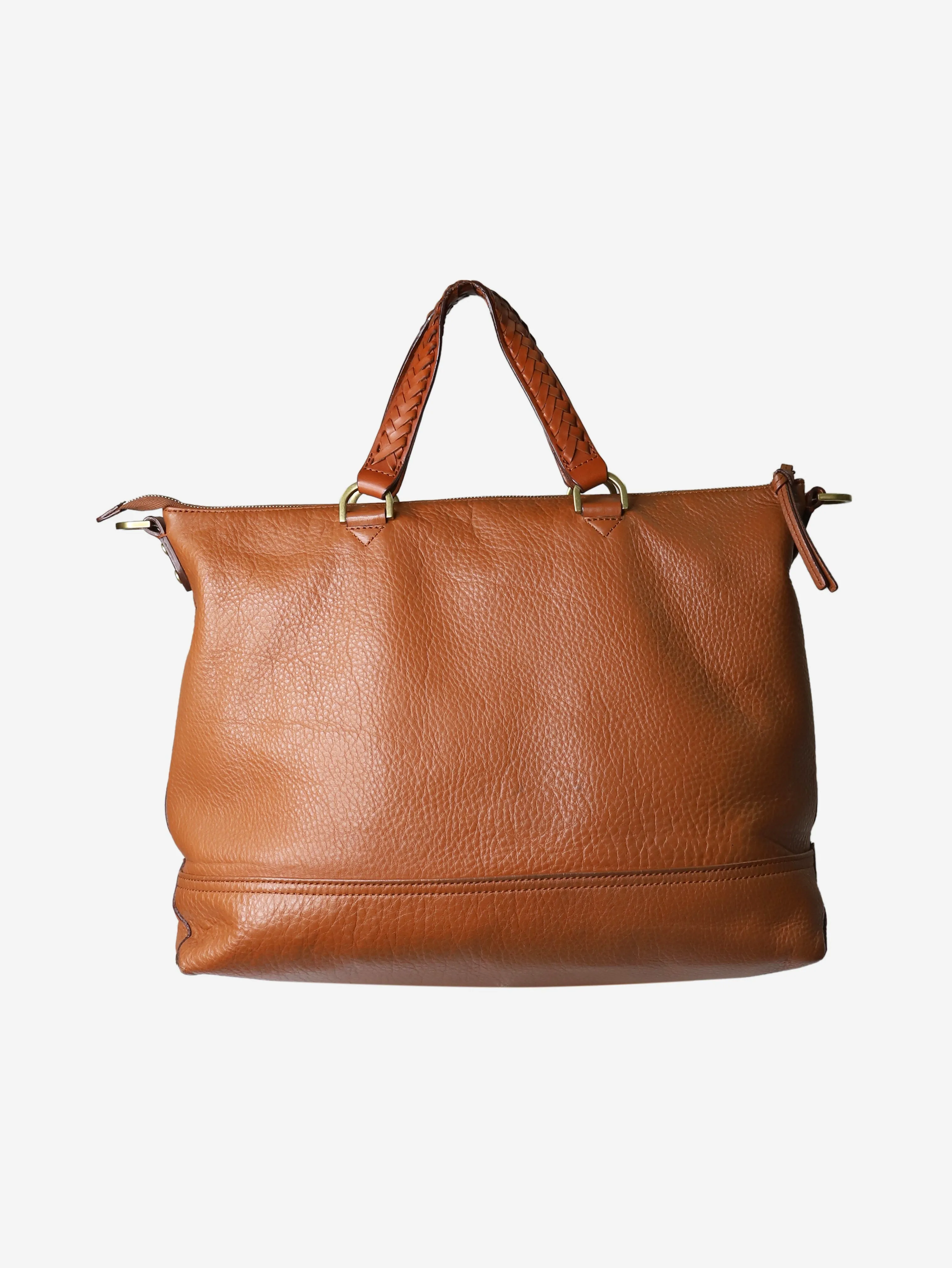 Brown tote bag with braided handle