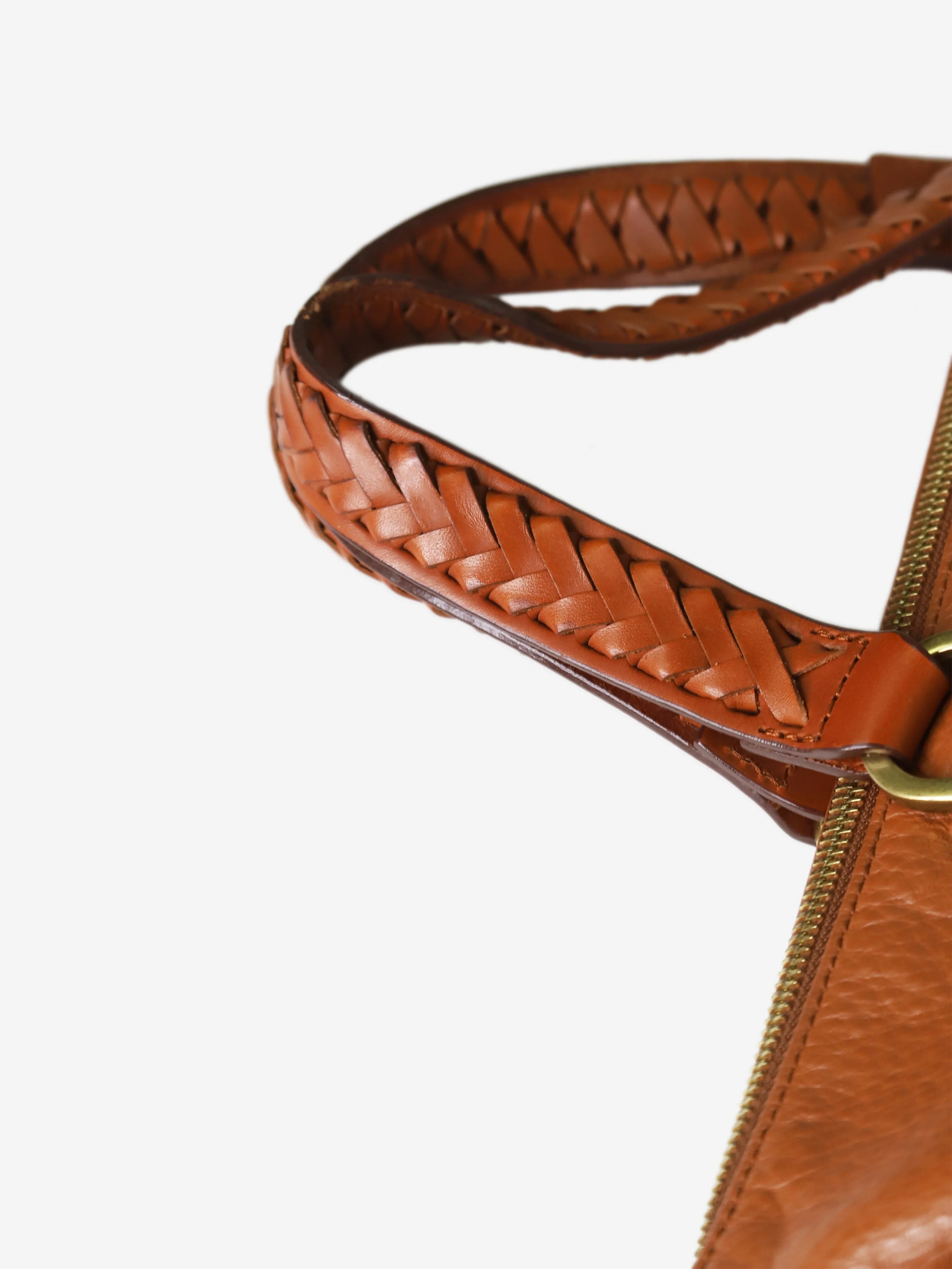 Brown tote bag with braided handle
