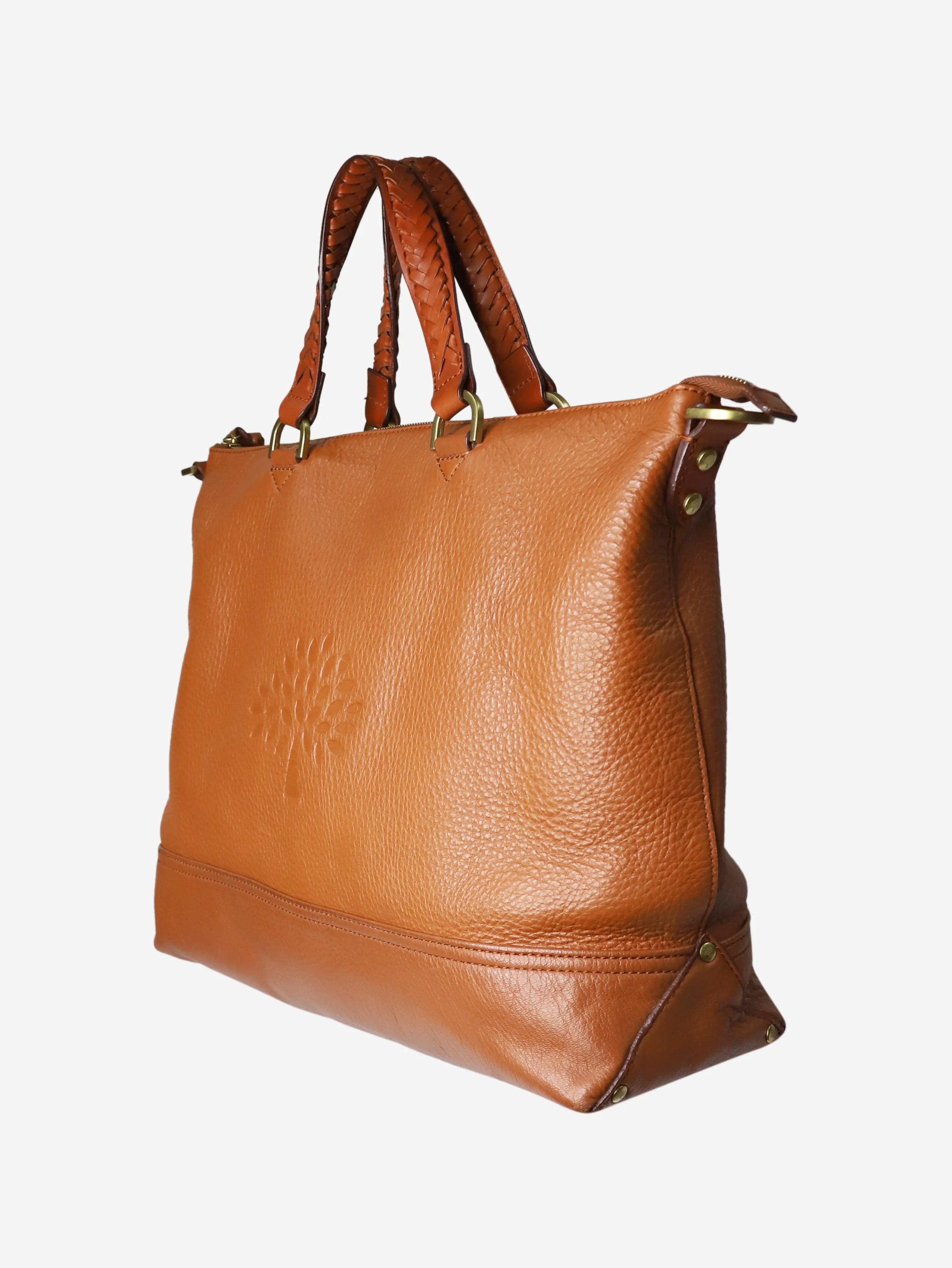 Brown tote bag with braided handle
