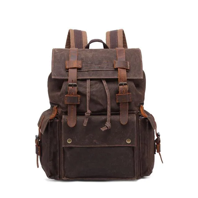 Canvas Leather Waterproof Large Capacity Backpack 20 to 35 Litre