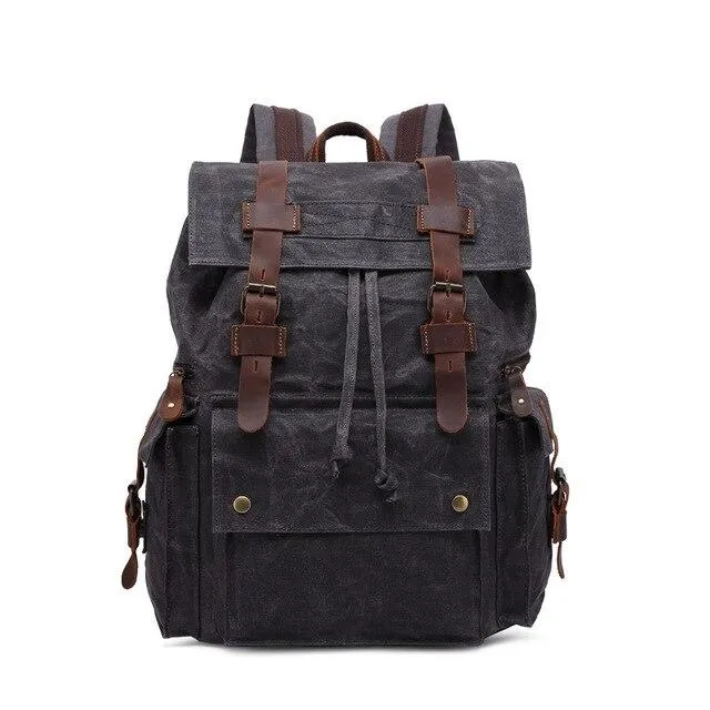 Canvas Leather Waterproof Large Capacity Backpack 20 to 35 Litre