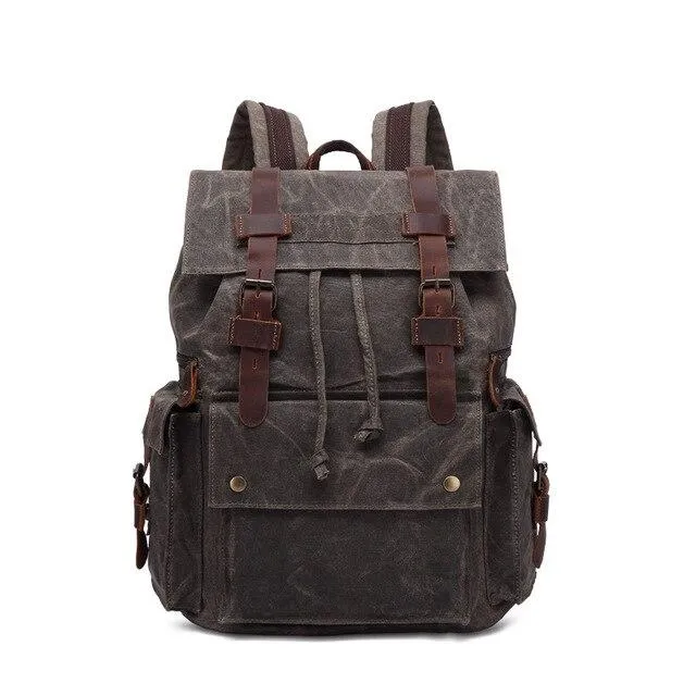 Canvas Leather Waterproof Large Capacity Backpack 20 to 35 Litre