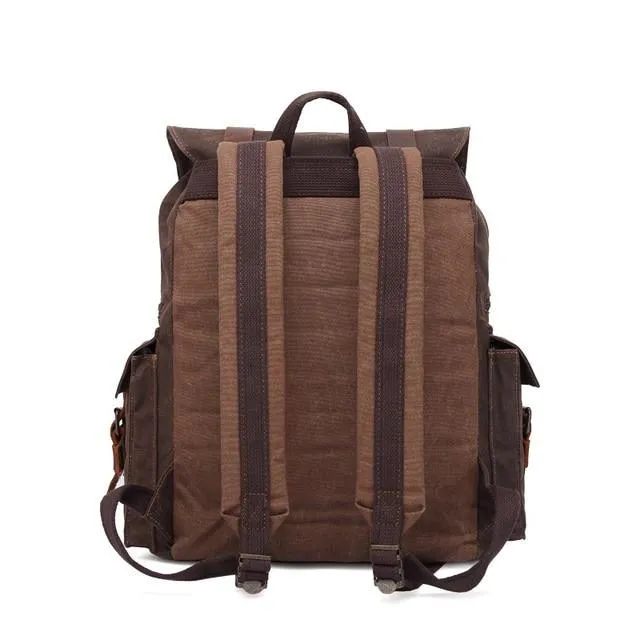 Canvas Leather Waterproof Large Capacity Backpack 20 to 35 Litre