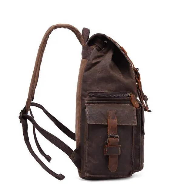 Canvas Leather Waterproof Large Capacity Backpack 20 to 35 Litre