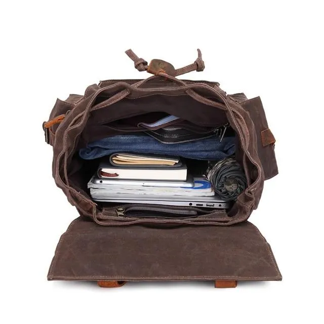 Canvas Leather Waterproof Large Capacity Backpack 20 to 35 Litre