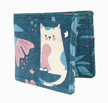 Cat & Flower Canvas Wallet - Assorted Colours
