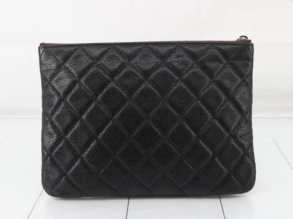 CHANEL Matelasse Clutch Bag Caviar Skin Black