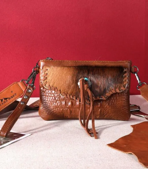 Croc cowhide Wristlet
