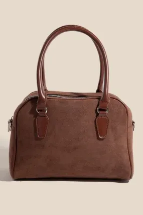 Dark Brown Faux Leather Handle Boxy Handbag