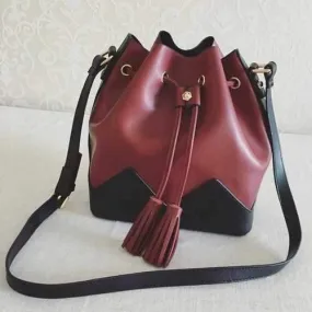 Double Tassel Color Block Crossbody Bag - Red