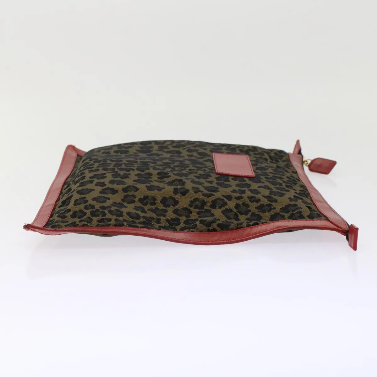 FENDI Leopard Clutch Bag Nylon Leather Black Brown Red Auth yk7980
