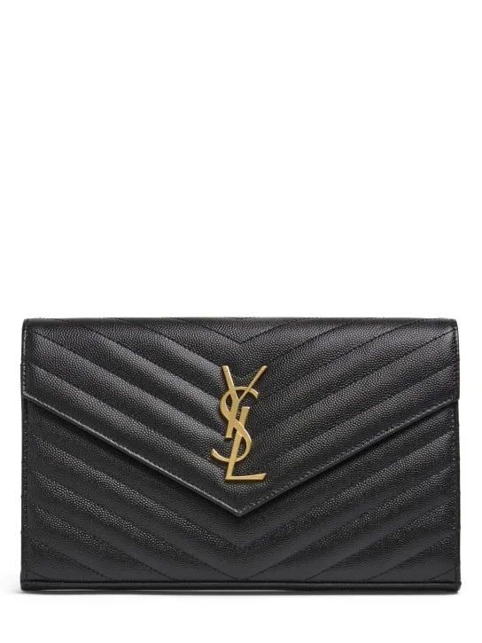 Saint Laurent   Monogram embossed leather chain wallet 