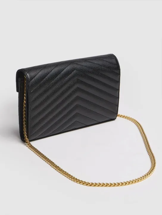 Saint Laurent   Monogram embossed leather chain wallet 