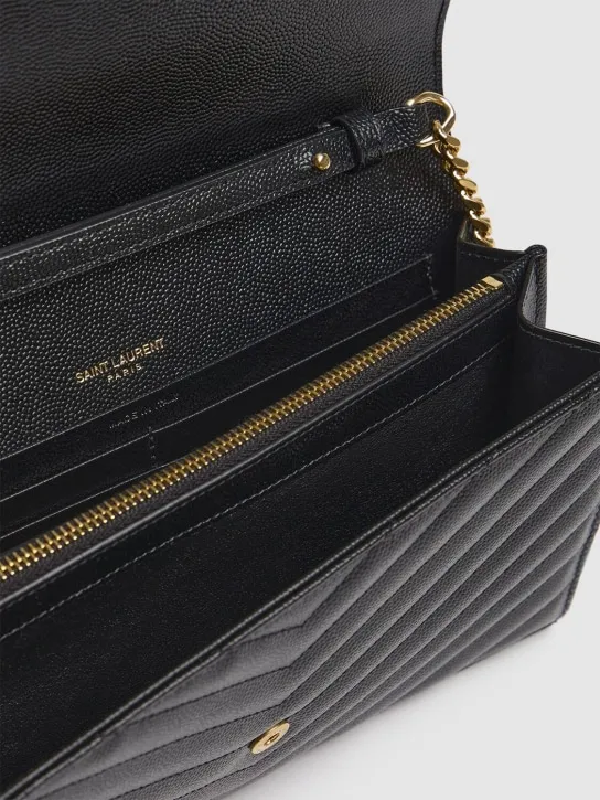 Saint Laurent   Monogram embossed leather chain wallet 