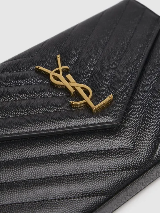 Saint Laurent   Monogram embossed leather chain wallet 