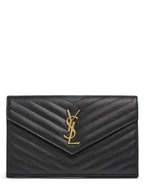 Saint Laurent   Monogram embossed leather chain wallet 